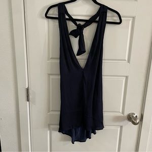 BANANA REPUBLIC Womens Navy Blue Sleeveless Tie Neck Sexy Top Size L